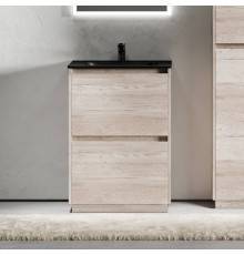 Тумба с раковиной Sancos Libra Floor 60 дуб галифакс натуральный, черная раковина CN7001MB