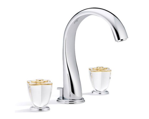 THG Petale de Cristal clair lisere dore Смеситель для раковины, 3 отв., цвет: хром/прозрачный хрусталь с золотым декором. U6E-A02-151 THG Petale de Cristal clair lisere dore Смеситель для раковины, 3 отв., цвет: хром/прозрачный хрусталь с золотым декором. U6E-A02-151