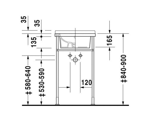 Duravit Starck 3 Консоль металлическая 48x46.5см, с раковиной на 1 отв., напольная, цвет: белый/хром. 0030641000,  0303480000