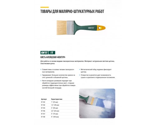 Кисть флейцевая "Контур", натур.светлая щетина, пластиковая ручка  3" (75 мм)