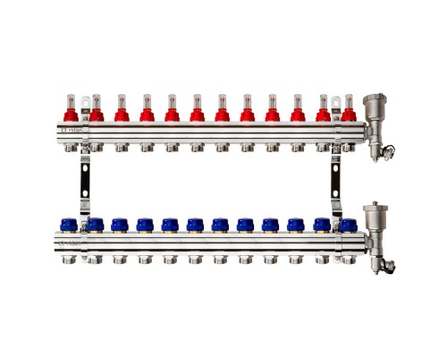 Комплект коллекторов Ридан FHF-12RF set с расходомерами, кронштейнами и воздухоотводчиками, 12 конт. 088U0732R