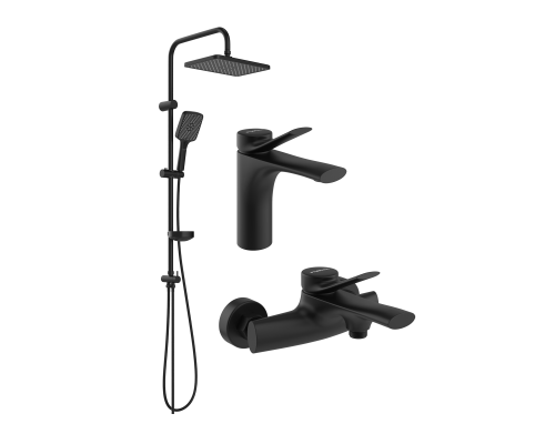Комплект для ванной Смеситель STWORKI Ларвик S24010BK черный + Стойка Колдинг S32180BK + Смеситель S24100BK матовый черный Комплект для ванной Смеситель STWORKI Ларвик S24010BK черный + Стойка Колдинг S32180BK + Смеситель S24100BK матовый черный
