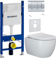 Комплект Унитаз подвесной Ceramicanova Play CN3001 с микролифтом, безободковый + Шумоизоляция Geberit 156.050.00.1 + Инсталляция Duofix Delta 458.163.21.1 с кнопкой смыва, хром