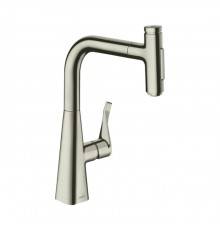 Hansgrohe Metris M71 Смеситель для кухни, на 1 отв, поворотный излив: 20.8см с вытяжным душем, 2jet, h238мм, sBox кнопка вкл/выкл,, цвет: нержавейка. 73817800