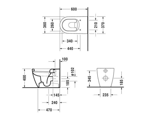 Duravit Soleil by Starck Унитаз 37х60см., напольный, безободковый, слив универсальный, Weiszlig; Hochglanz, HyG, цвет: белый. 2010090000
