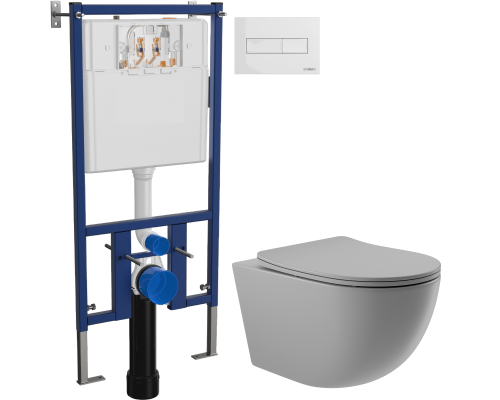 Комплект Унитаз подвесной Aqueduto Ovo OVO0130 безободковый, с микролифтом, серый матовый + Инсталляция DIWO 4501 + Кнопка 7320 белая Комплект Унитаз подвесной Aqueduto Ovo OVO0130 безободковый, с микролифтом, серый матовый + Инсталляция DIWO 4501 + Кнопка 7320 белая