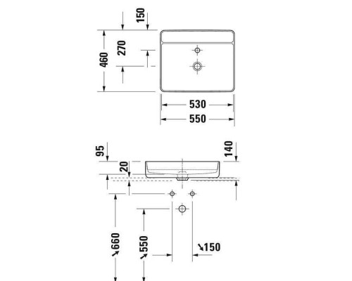 Duravit Bento Starck Box Раковина накладная 55х46см, с 1 отв., HygieneGlaze, цвет: белый глянцевый. 2381552071
