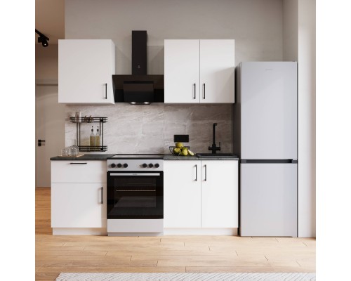 Кухонный гарнитур Domaci Болонья 200 см, фасад белый, ручка черная, столешница луна KUH-708316