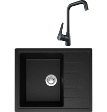 Комплект Мойка кухонная Domaci Болонья М-150-002 черная + Смеситель STWORKI WFD04007GA черный матовый