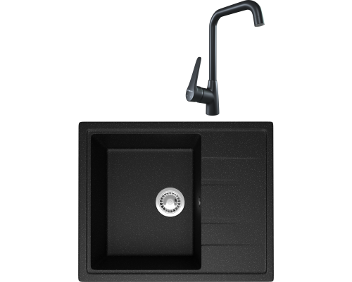 Комплект Мойка кухонная Domaci Болонья М-150-002 черная + Смеситель STWORKI WFD04007GA черный матовый