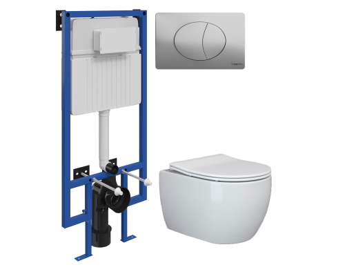 Комплект Унитаз подвесной Ceramicanova Play CN3001 с микролифтом, безободковый + Инсталляция STWORKI + Кнопка 230823 хром матовый