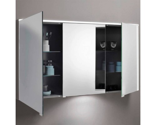 BURGBAD Eqio Зеркальный шкаф с LED подсветкой 5Вт IP24, 120х80х17см, 3 зерк. двери с обоих сторон, версия левая L, цвет: серый. SPGT120LF2010