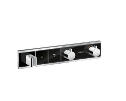 Hansgrohe RainSelect Смеситель для душа, термостатический, встраиваемый, с переключателем на 2 потока, внешняя часть, цвет: черный/хром. 15355600 Hansgrohe RainSelect Смеситель для душа, термостатический, встраиваемый, с переключателем на 2 потока, внешняя часть, цвет: черный/хром. 15355600