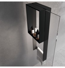 Novellini Kuadra Аксессуары для кабины 35х90cм., с внутренней полкой и внешним полотенцедержателем, для крепления на стекло, цвет: черный матовый. R90AKFPSPO3590-H