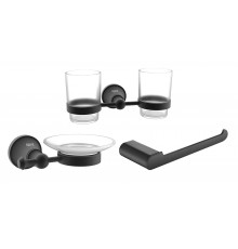 Стакан Rose RG19H RG1922H двойной, черный + Мыльница Rose RG19H RG1903H черный + Полотенцедержатель Rose RG1706H черный