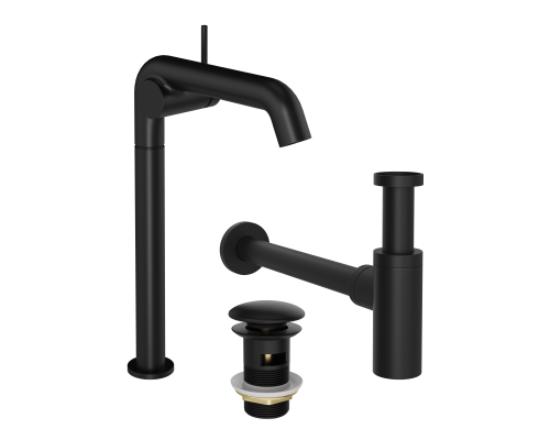 Комплект Смеситель STWORKI Лунд S25025BK матовый черный + Сифон SD-001BK черный матовый + Донный клапан SW-001BK черный матовый Комплект Смеситель STWORKI Лунд S25025BK матовый черный + Сифон SD-001BK черный матовый + Донный клапан SW-001BK черный матовый