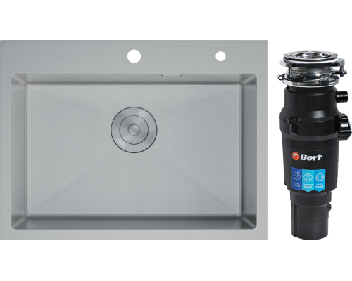 Комплект Мойка кухонная D K DKS605004 сатин + Измельчитель Bort Titan 7000