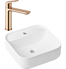 Комплект Раковина Lavinia Boho Bathroom Sink Slim 33311007 + Смеситель Wellsee ICON! for life 182304000 розовое золото