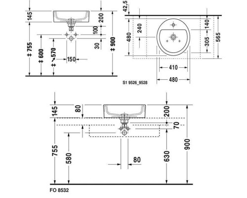 Duravit Раковина 48см, 1 отв., с переливом, цвет: белый. 0446480000