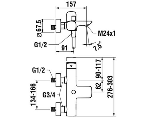 Laufen Cityplus Смеситель для ванны/душа, настенный, с ручным душем MyCity100 и шлангом 150см., цвет: хром. 3.2175.7.004.136.1