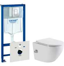 Комплект  Унитаз подвесной BelBagno Uno BB3105CHR-BS/SC с микролифтом, со смесителем и функцией биде + Система инсталляции для унитазов Grohe Rapid SL