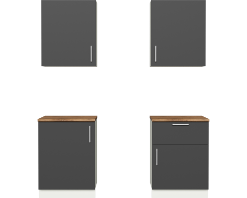 Кухонный гарнитур Domaci Болонья 180 см, фасад графит, ручка хром, столешница дуб вотан KUH-708306