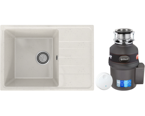 Комплект Мойка Practik PR-M 600-001 белый камень + Измельчитель Bort Titan 9000