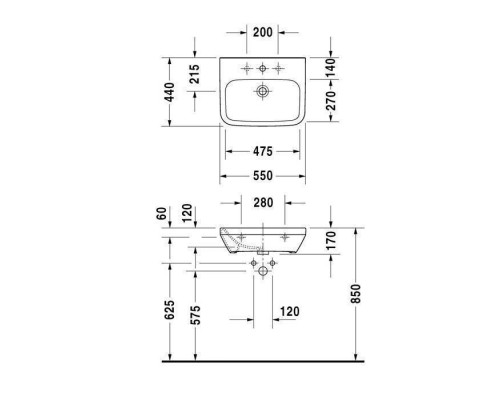 Duravit DuraStyle Раковина 55х44 см, 1 отв., медицинская, без перелива, цвет: белый. 2324550000