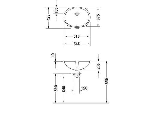 Duravit Santosa Раковина 51x37.5см., без отв., встраиваемая снизу, с переливом, цвет: белый. 0466510000 Duravit Santosa Раковина 51x37.5см., без отв., встраиваемая снизу, с переливом, цвет: белый. 0466510000