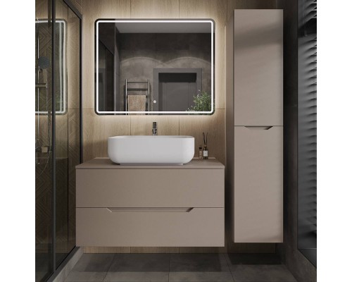 Мебель для ванной комнаты Orange Line 100 подвесная, 2 ящика, матовый латте с раковиной B03-600W