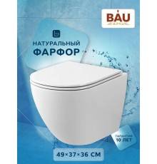 Унитаз подвесной безободковый вихревой Bau Dream Hurricane, быстросъемное тонкое сиденье дюропласт микролифт