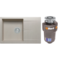 Комплект Мойка кухонная Polygran Gals 760 серая + Измельчитель Bort Titan 5000 Control