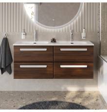 Тумба с раковиной Cezares Eco Cer-N 120, 4 ящика, орех шоколад софт, раковина Eco 120, двойная, ручки сатин