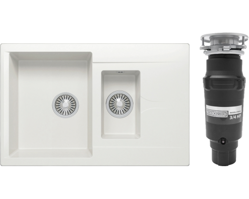 Комплект Мойка Polygran Brig 770 белый хлопок + Измельчитель Bone Crusher BC 910-SL-Slim Line