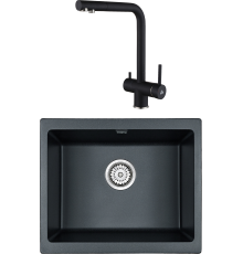 Комплект Мойка кухонная Paulmark Gera 60 PM205546-BLM черный металлик + Смеситель Skalen Sk213020-418