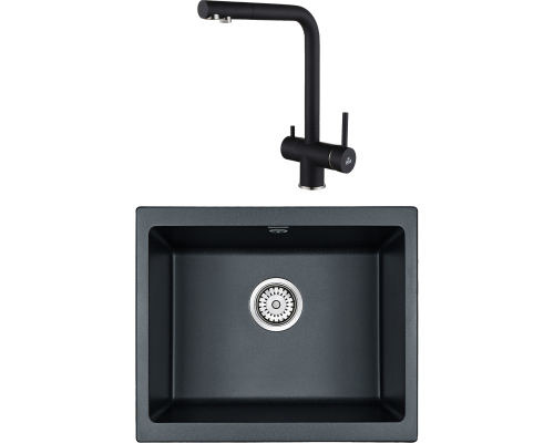 Комплект Мойка кухонная Paulmark Gera 60 PM205546-BLM черный металлик + Смеситель Skalen Sk213020-418