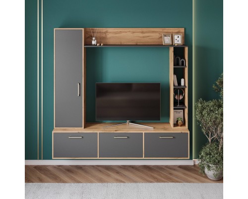 Модульная гостиная DIWO Кострома 180-2 дуб вотан, антрацит, ручка золото