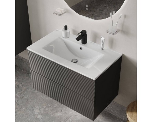 Тумба с раковиной IDDIS Bild 80 подвесная, 2 ящика, темно-серая