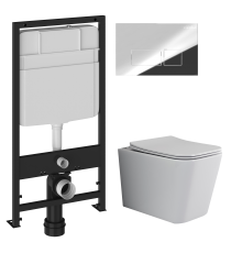 Комплект Унитаз подвесной Ceramicanova Cubic CN1806 с микролифтом, безободковый + Инсталляция EWRIKA ProLT 0026-2020 + Кнопка 0041 хром