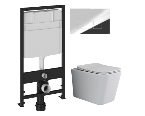 Комплект Унитаз подвесной Ceramicanova Cubic CN1806 с микролифтом, безободковый + Инсталляция EWRIKA ProLT 0026-2020 + Кнопка 0041 хром Комплект Унитаз подвесной Ceramicanova Cubic CN1806 с микролифтом, безободковый + Инсталляция EWRIKA ProLT 0026-2020 + Кнопка 0041 хром