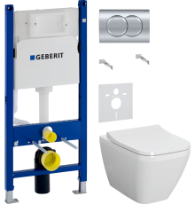 Комплект Унитаз подвесной VitrA Integra Square 7082B003-0075 + Крышка Integra Square 191-003-009 с микролифтом + Инсталляция Geberit Duofix Delta 458.149.21.1 с кнопкой смыва, хром + Шумоизоляция 156.050.00.1