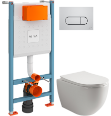 Комплект Унитаз подвесной Ceramicanova Mia Rimless CN1805 + Инсталляция VitrA V-Fix Core 732-5800-01 с кнопкой смыва Root R 740-2280 хром
