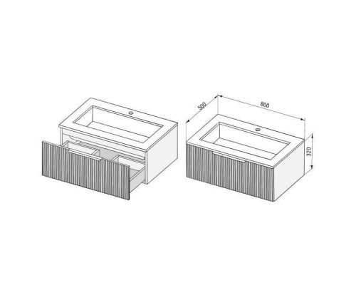 Salini Touch Тумба подвесная 80х50х32см., с раковиной, 1 ящик, верт. фрез., цвет: Сreamy. T800V1CON203