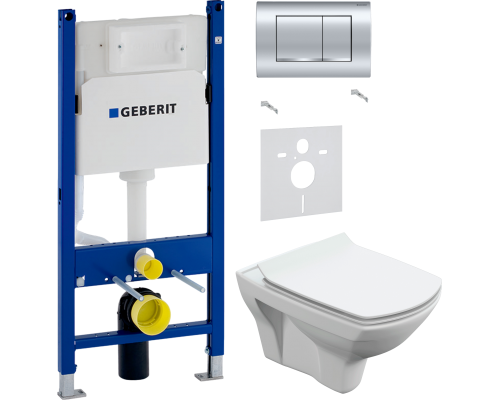 Комплект Унитаз подвесной Cersanit Carina XL Clean On DPL EO slim + Шумоизоляция Geberit 156.050.00.1 + Инсталляция Duofix Delta 458.163.21.1 с кнопкой смыва, хром