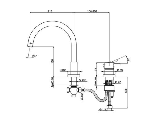 Cisal Less New Смеситель на борт ванны, на 2 отв., с донным клапаном, излив: 21см, цвет черный матовый. LN00125040