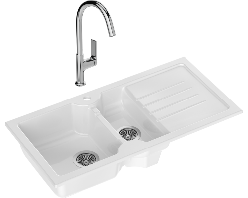 Комплект Мойка кухонная Domaci Сиена 54100-101 белый глянец + Смеситель STWORKI HDA4228XH2