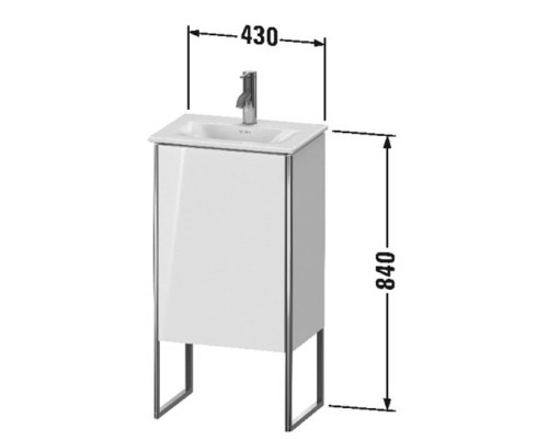 Duravit XSquare База напольная 43x30.8x84см с раковиной, 1 дверца, петли справа, цвет: глянцевый белый. XS4520R2222,  07334500411
