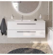 Тумба с раковиной Cezares Eco Cer-N 120 L, bianco lucido, раковина Duet 120 L, ручки серые