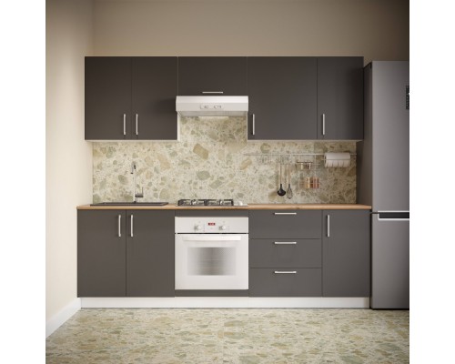 Кухонный гарнитур Domaci Болонья 240 см, фасад графит, ручка хром, столешница дуб вотан KUH-1000005