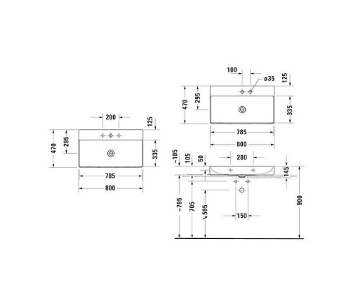 Duravit DuraSquare Раковина накладная 80x47см., с 1 отв., без перелива, с керамической крышкой, с креплениями, цвет: белый. 2353800041